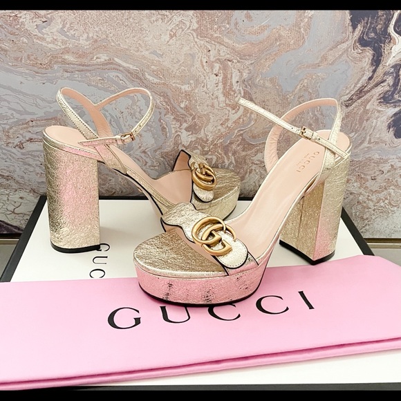 Sold New! Gucci GG Marmont Metallic Gold Sandals - Picture 2 of 10
